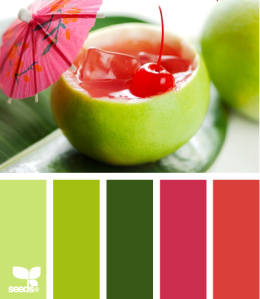Sipping brights palette from Design Seeds. These are the greens of my kitchen; I'm going to add that cherry red as an accent. Click for original Design Seeds link.